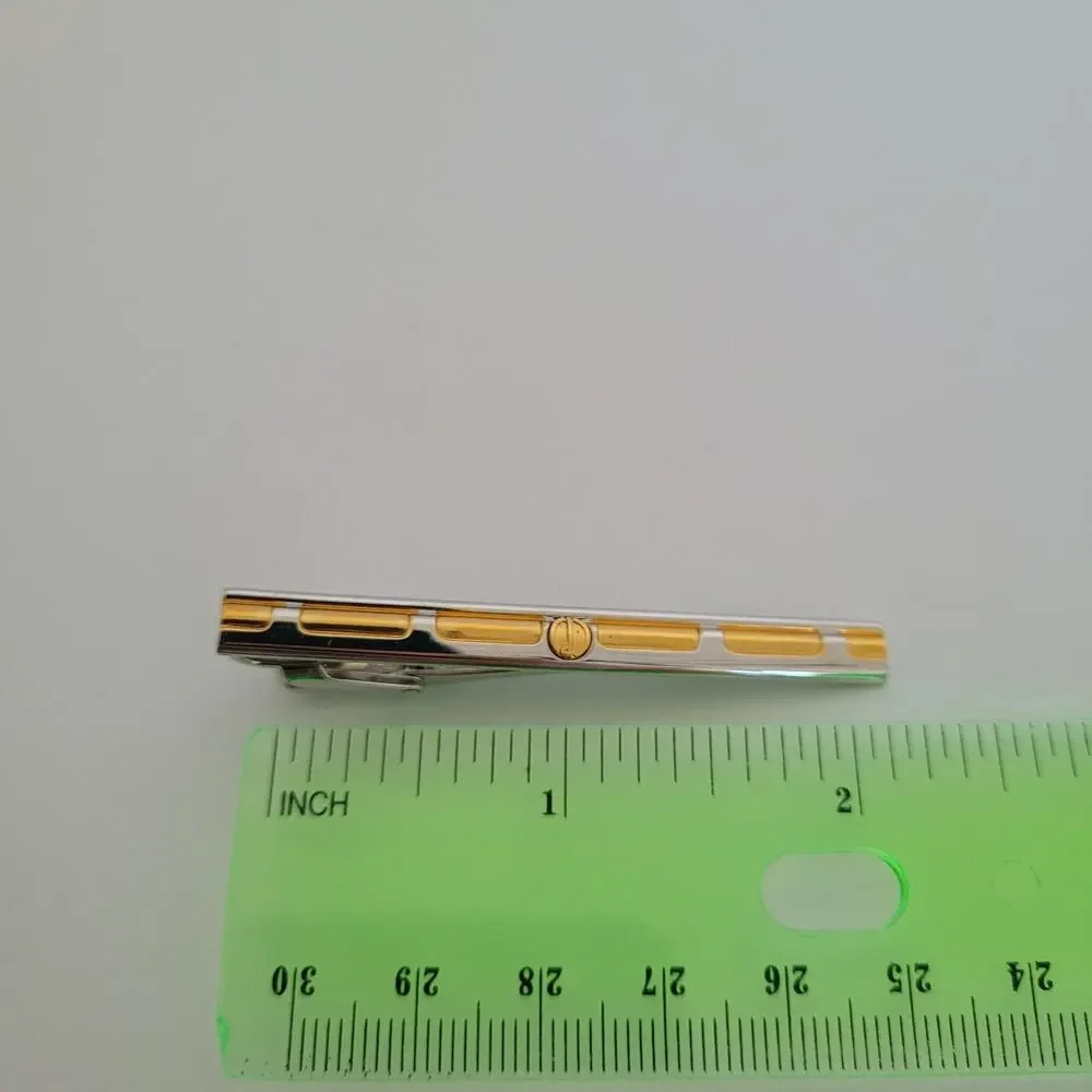 Dunhill Vintage Round Cufflinks Tie Clasp Clip Bar Set Silver Gold Two Tone Box